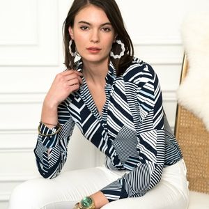 TheShirt Rochelle Behrens Blouse Blue Geometric